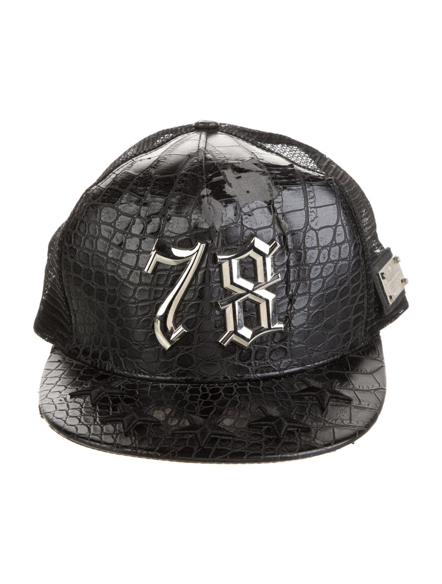 Philipp Plein Black croc skin leather hat