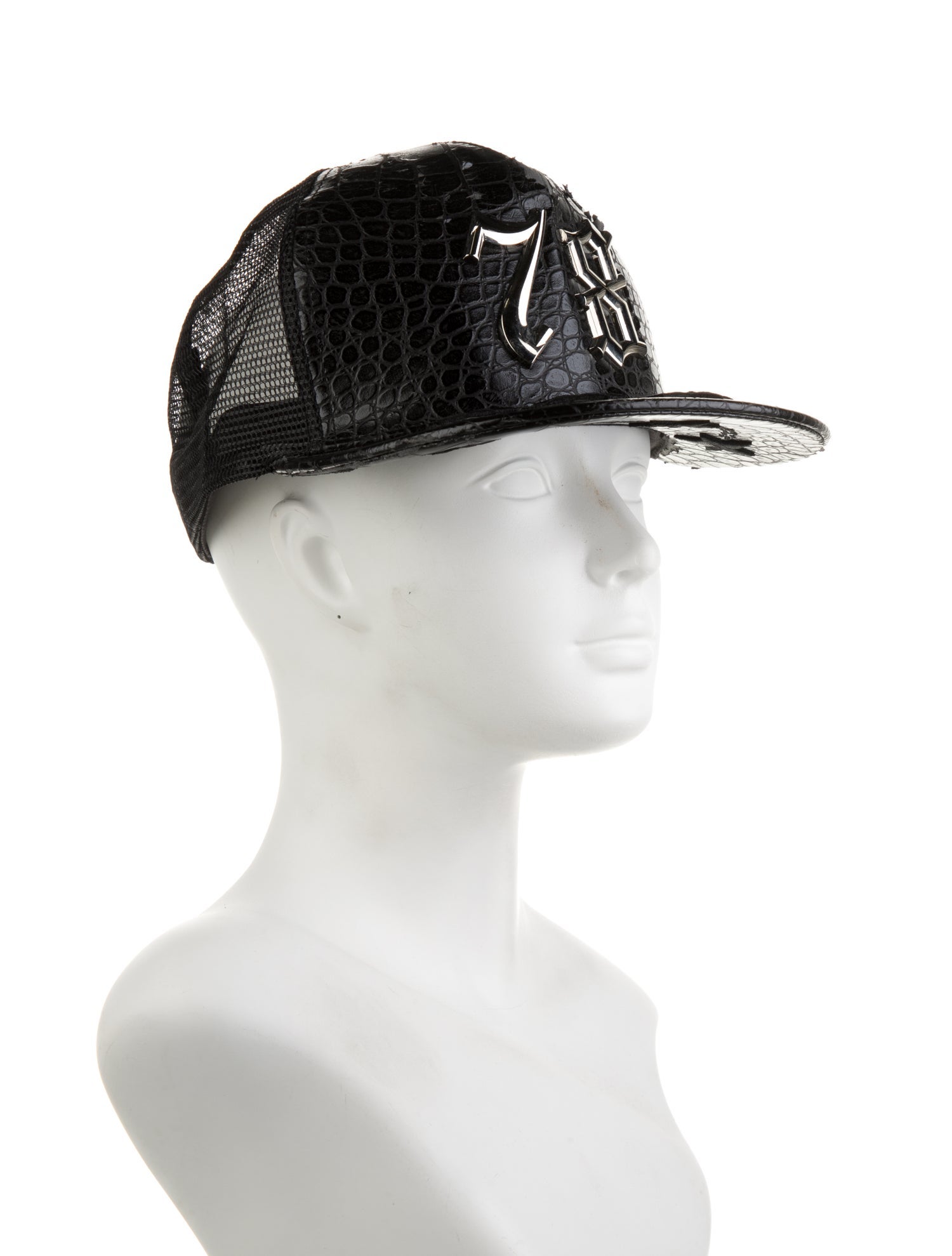 Philipp Plein Black croc skin leather hat