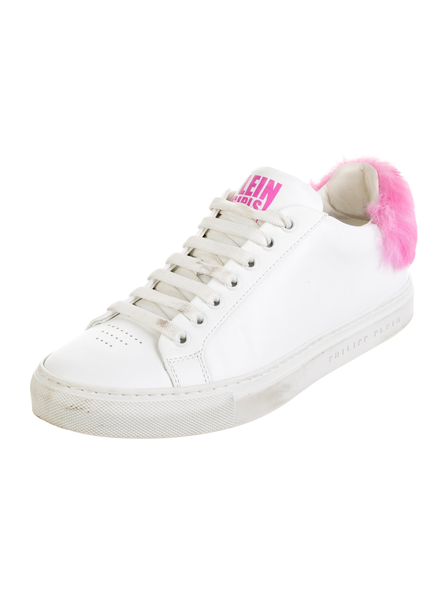 Philipp Plein Leather Faux Fur Trim Sneakers
