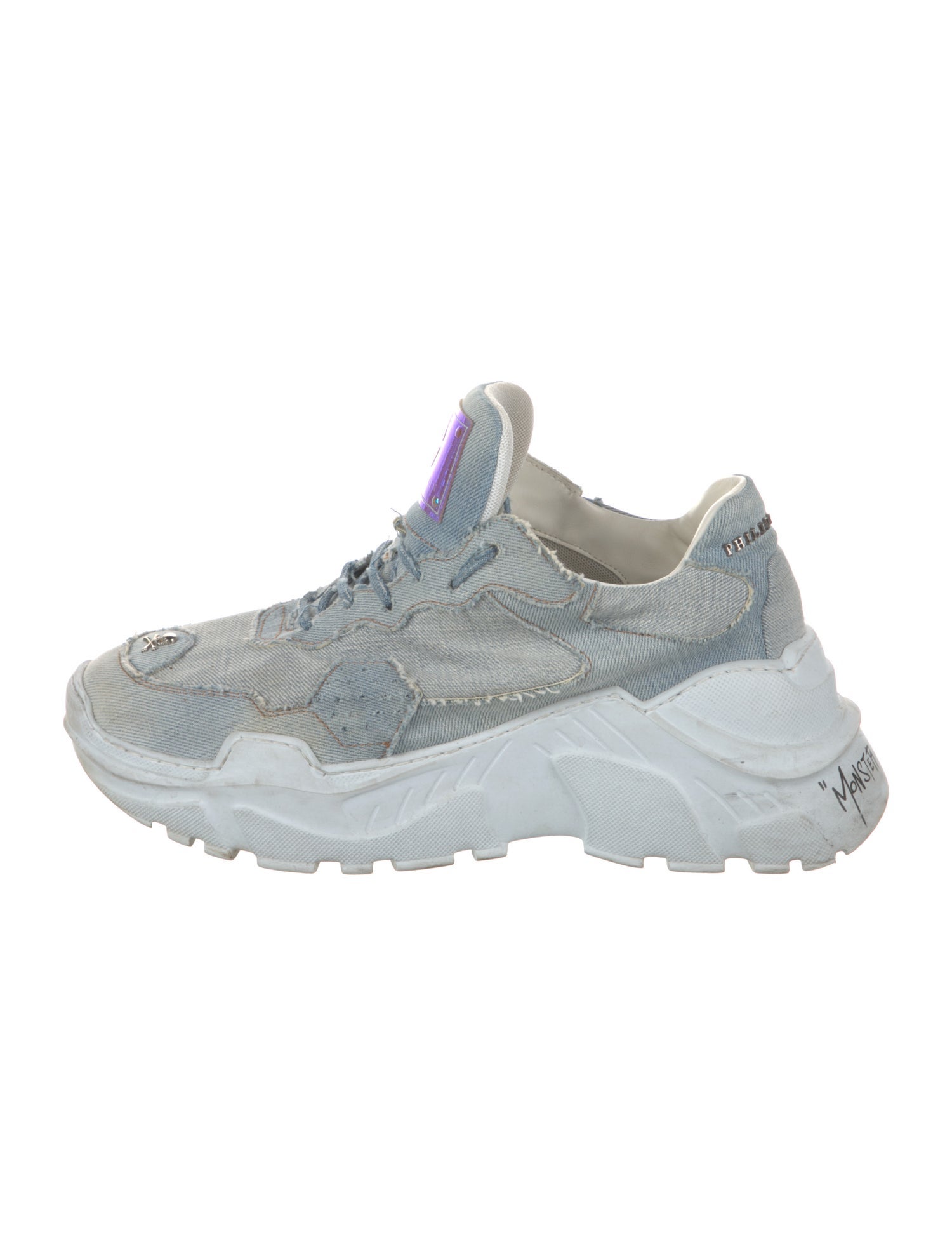 Philipp Plein Denim Raw-Edge Trim Chunky Sneakers