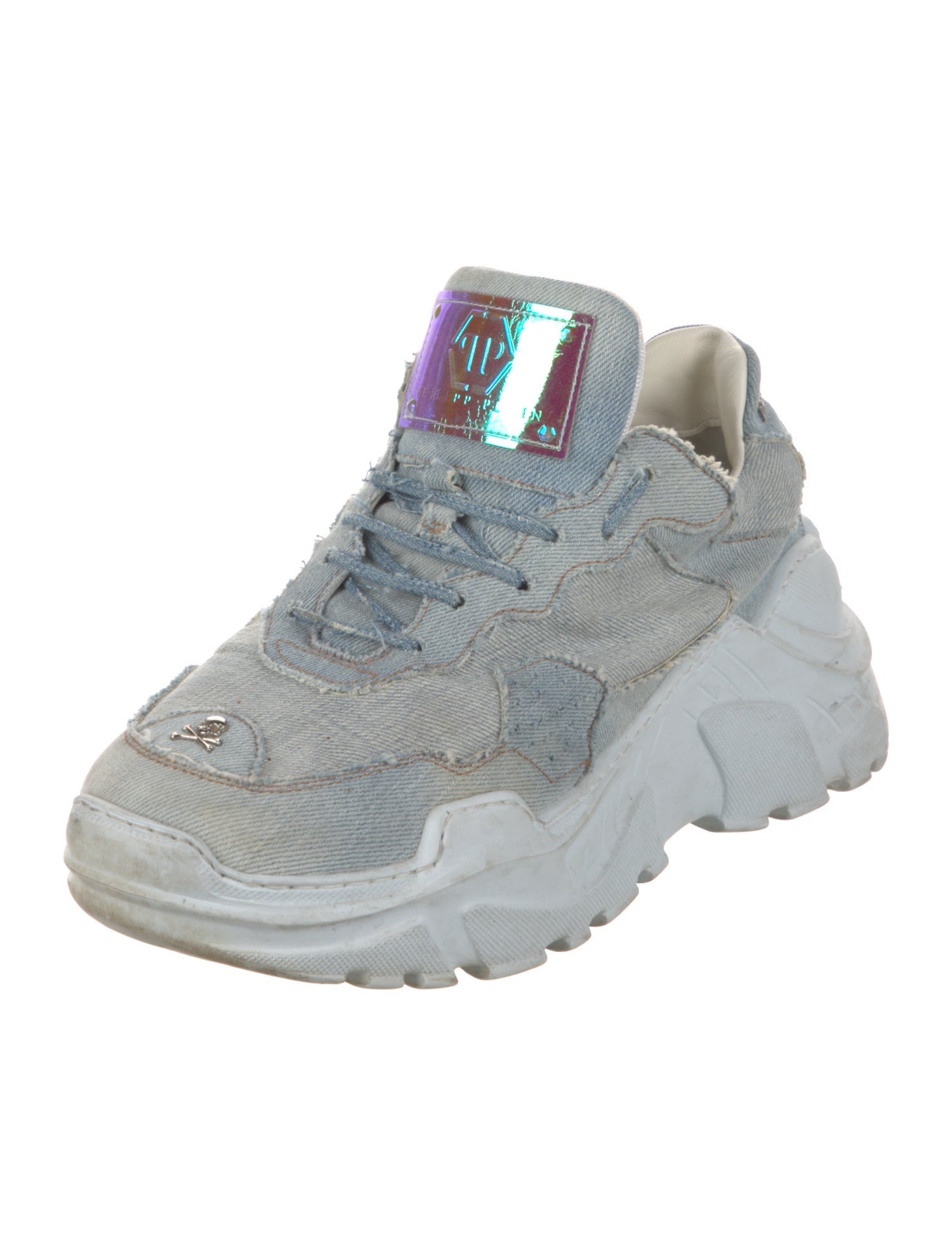 Philipp Plein Denim Raw-Edge Trim Chunky Sneakers