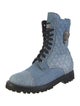Philipp Plein Denim Colorblock Pattern Combat Boots