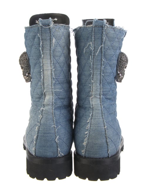 Philipp Plein Denim Colorblock Pattern Combat Boots