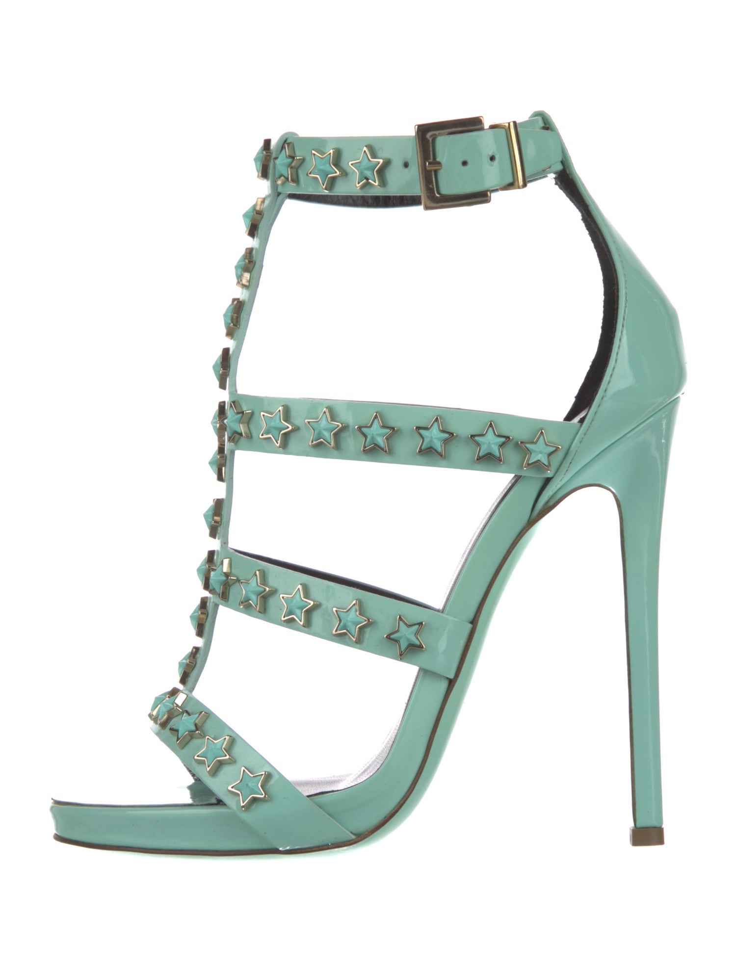 Philipp Plein Patent Leather Cutout Accent T-Strap Sandals