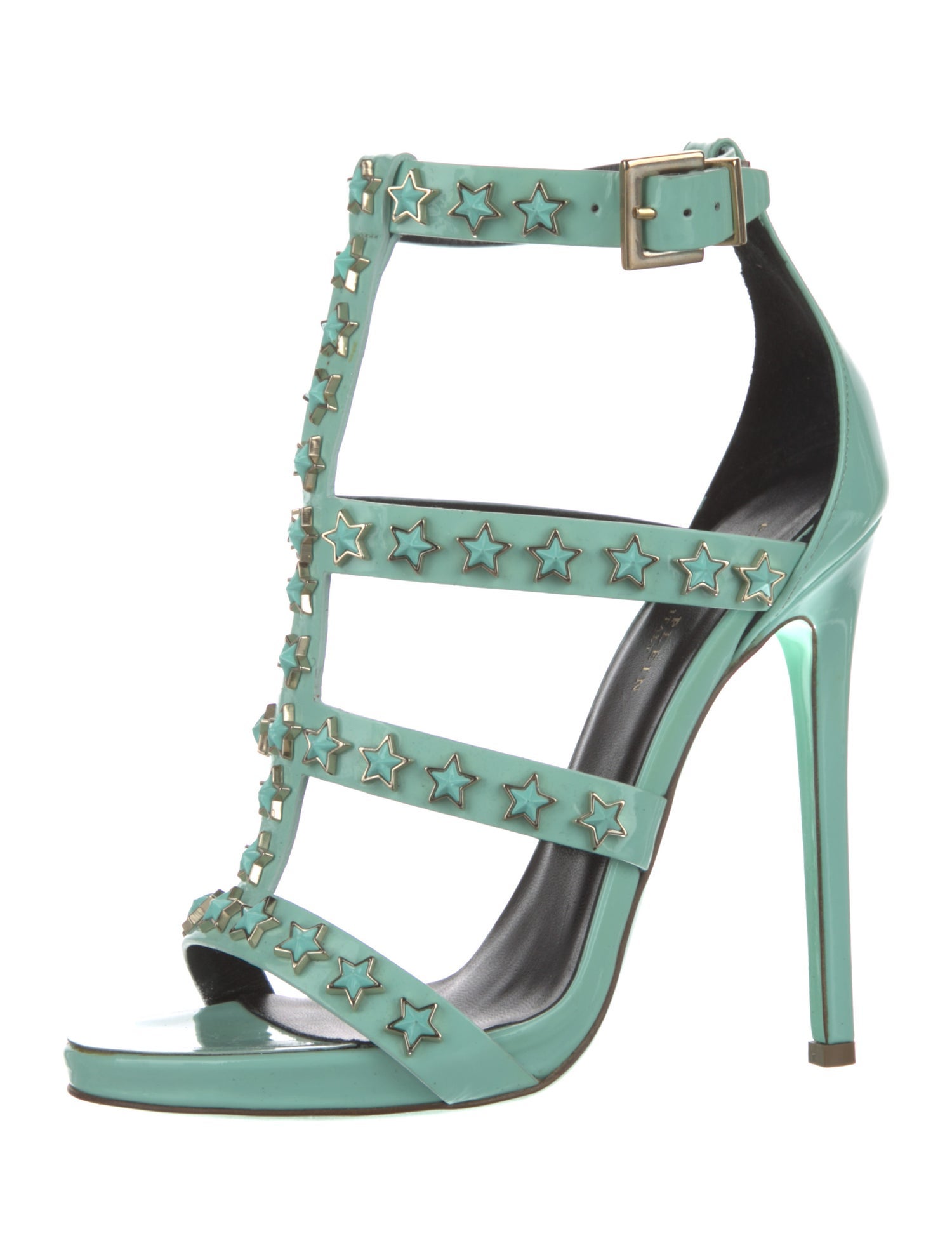 Philipp Plein Patent Leather Cutout Accent T-Strap Sandals