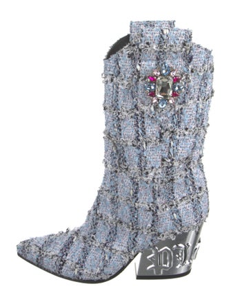 Philipp Plein Tweed Pattern Western Boots