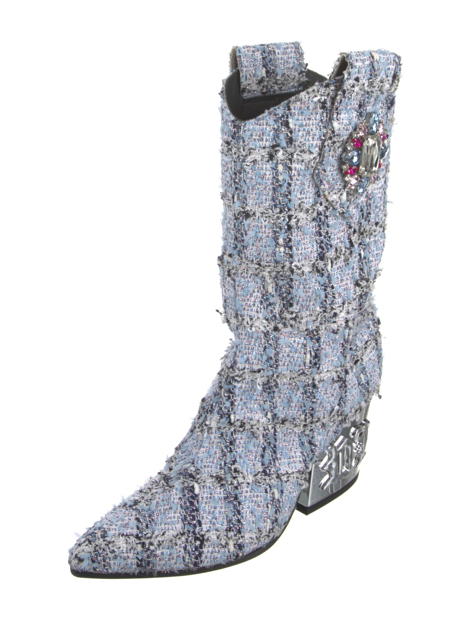 Philipp Plein Tweed Pattern Western Boots