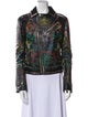 Philipp Plein Calf Leather Floral Print Biker Jacket