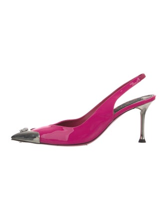 Philipp Plein Patent Leather Colorblock Pattern Slingback Pumps