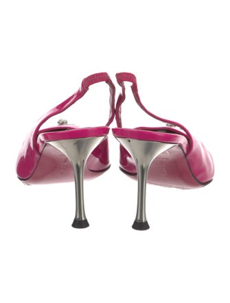 Philipp Plein Patent Leather Colorblock Pattern Slingback Pumps