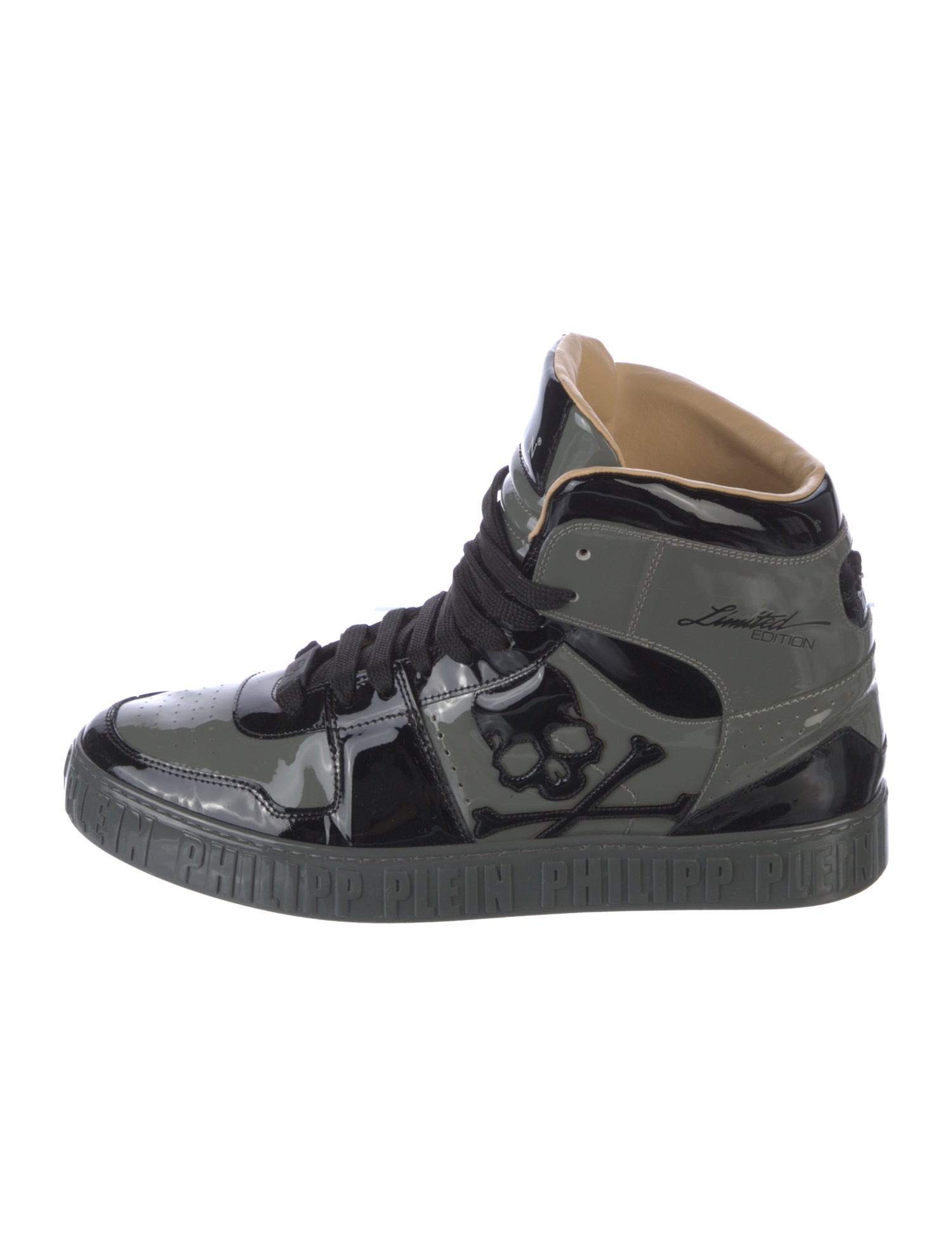 Philipp Plein Patent Leather Colorblock Pattern Sneakers