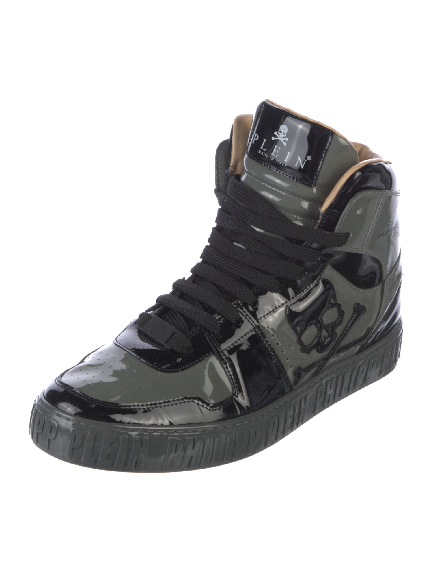 Philipp Plein Patent Leather Colorblock Pattern Sneakers