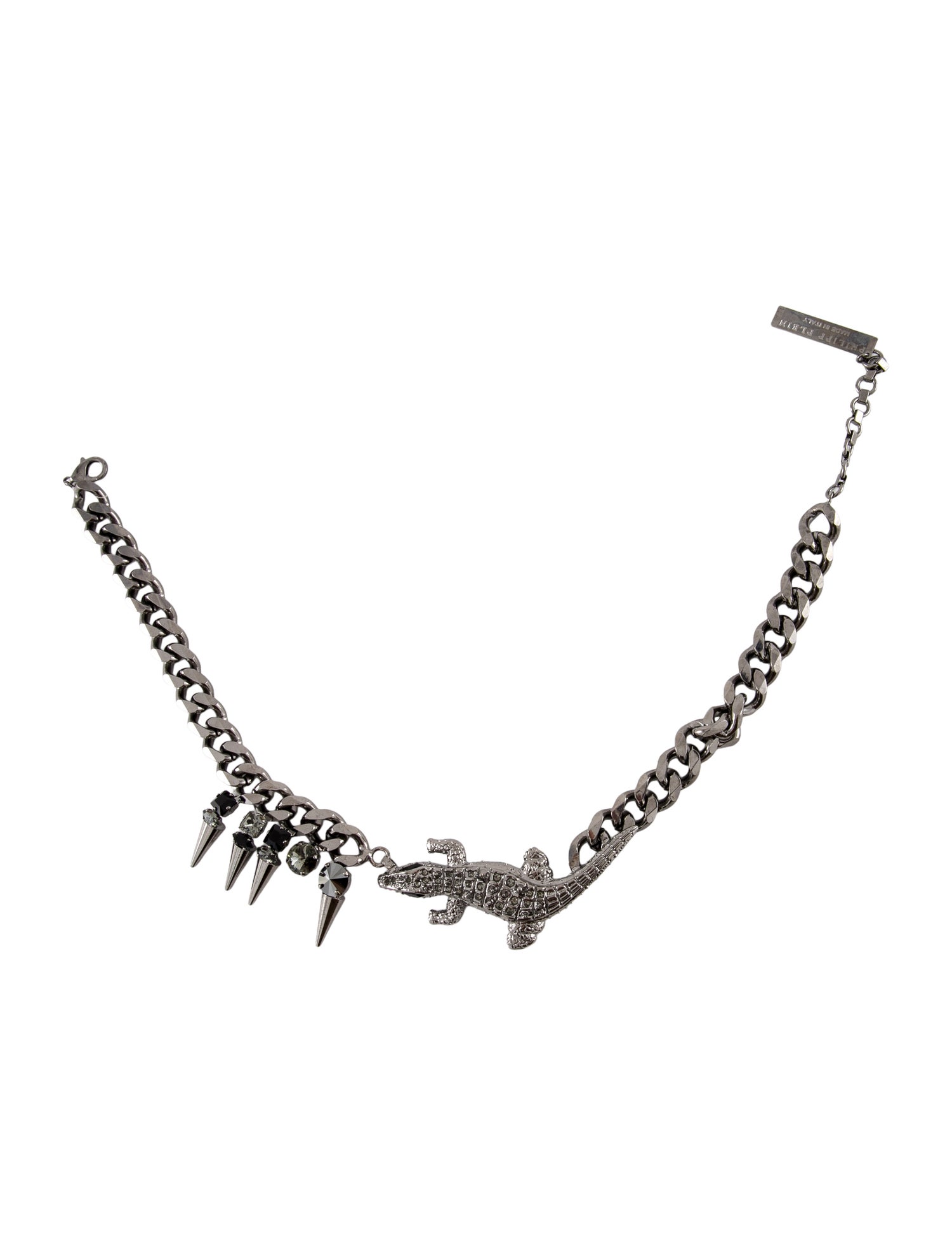 Philipp Plein Silver Tone Metal Bag Chain w/ Crystal Embellishments Throughout