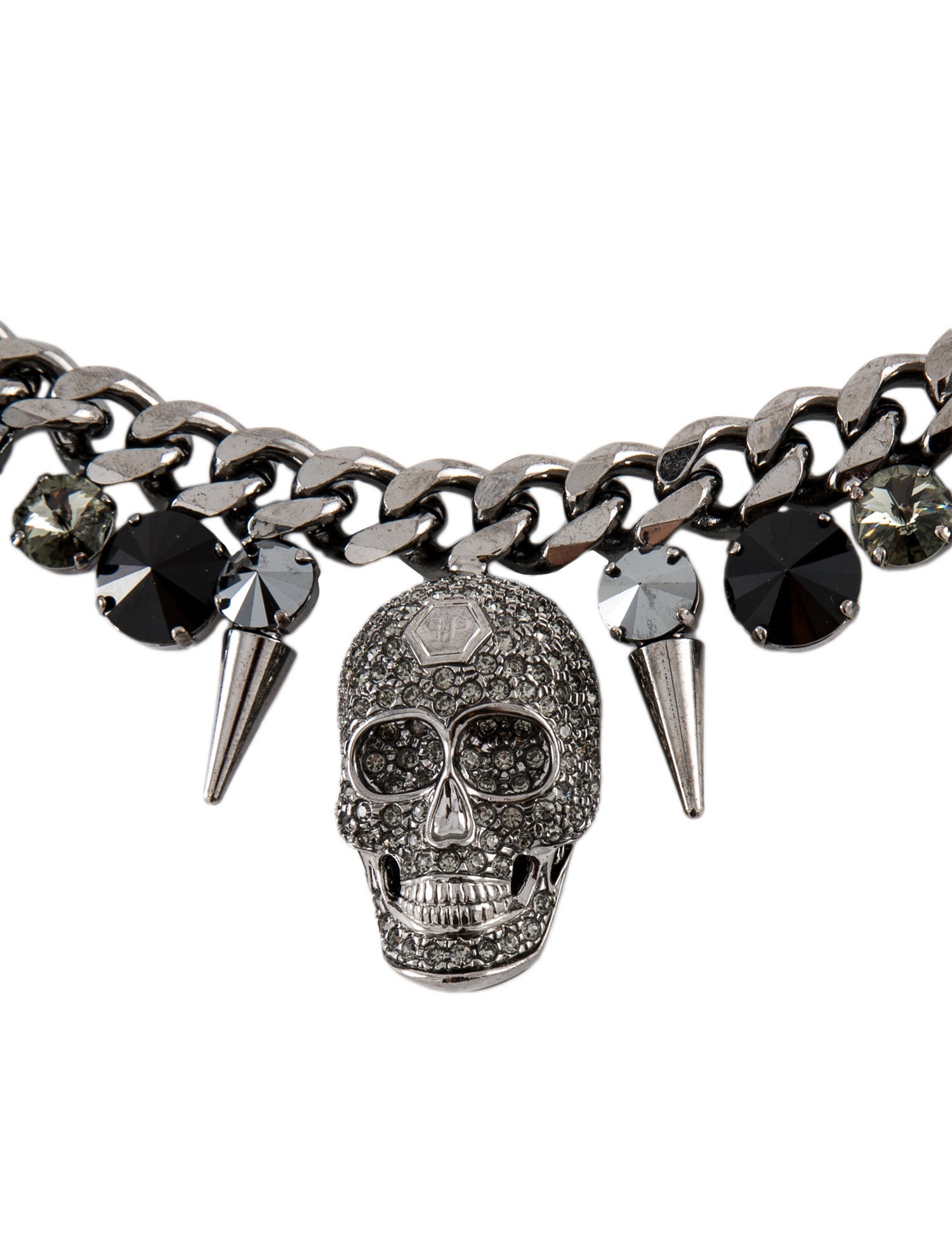 Philipp Plein Silver Tone Metal Bag Chain w/ Crystal Embellishments Throughout