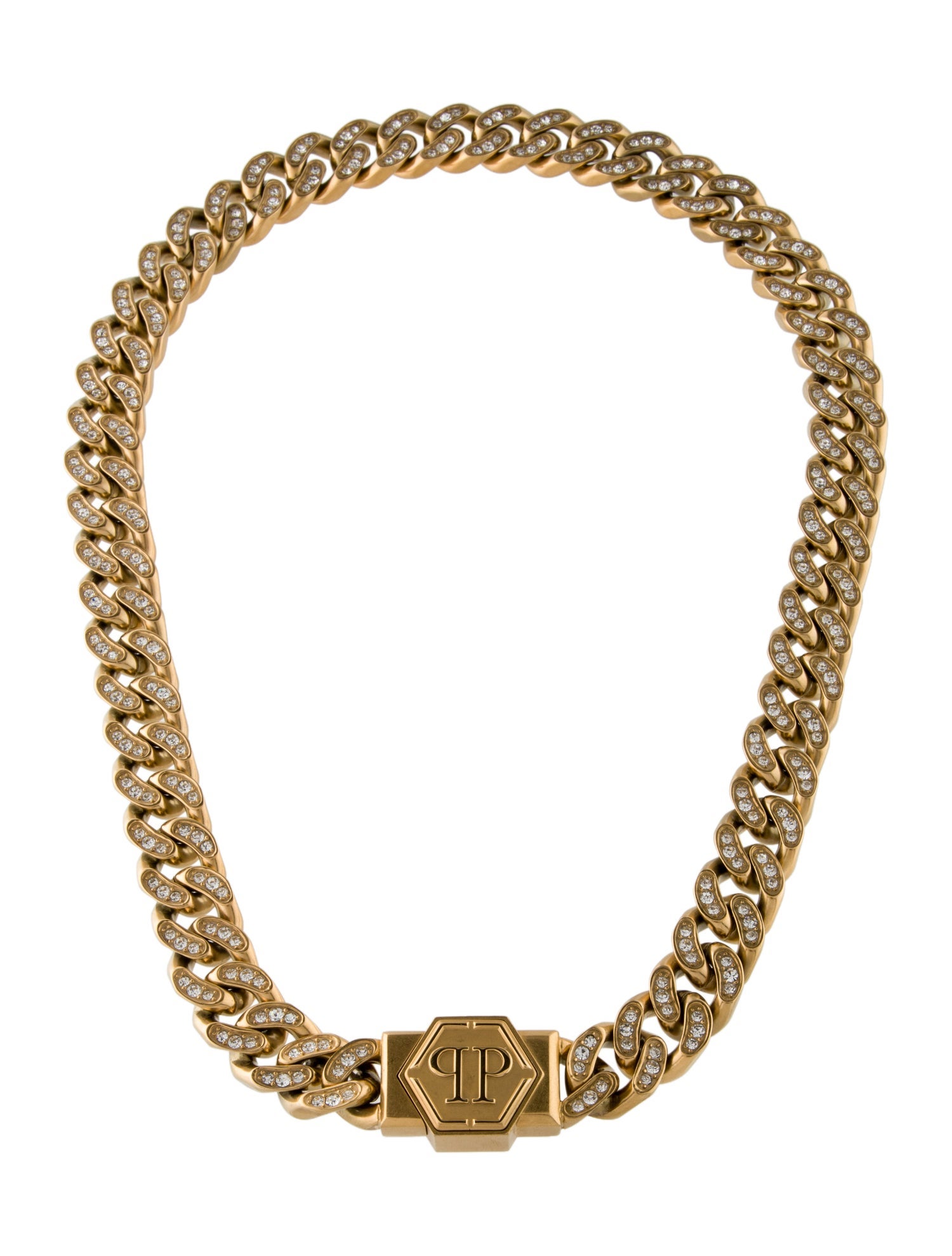 Philipp Plein Crystal Hexagon Logo Chain Necklace