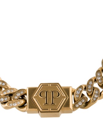 Philipp Plein Crystal Hexagon Logo Chain Necklace