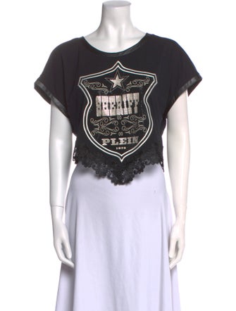 Philipp Plein Graphic Print Scoop Neck Crop Top