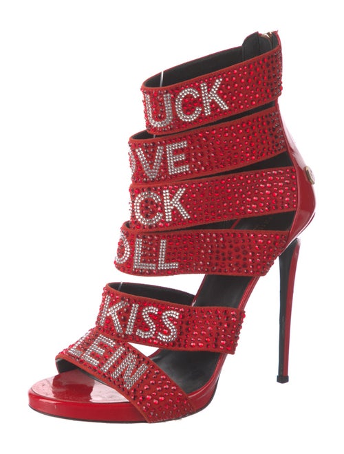 Philipp Plein Patent Leather Animal Print Gladiator Sandals