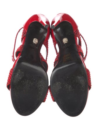 Philipp Plein Patent Leather Animal Print Gladiator Sandals