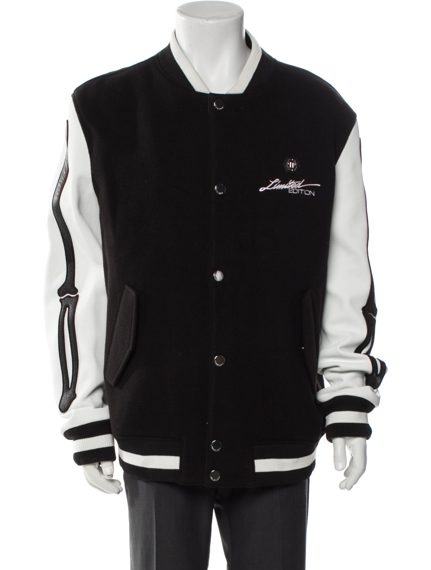 Philipp Plein Bone Varsity Striped Varsity Jacket