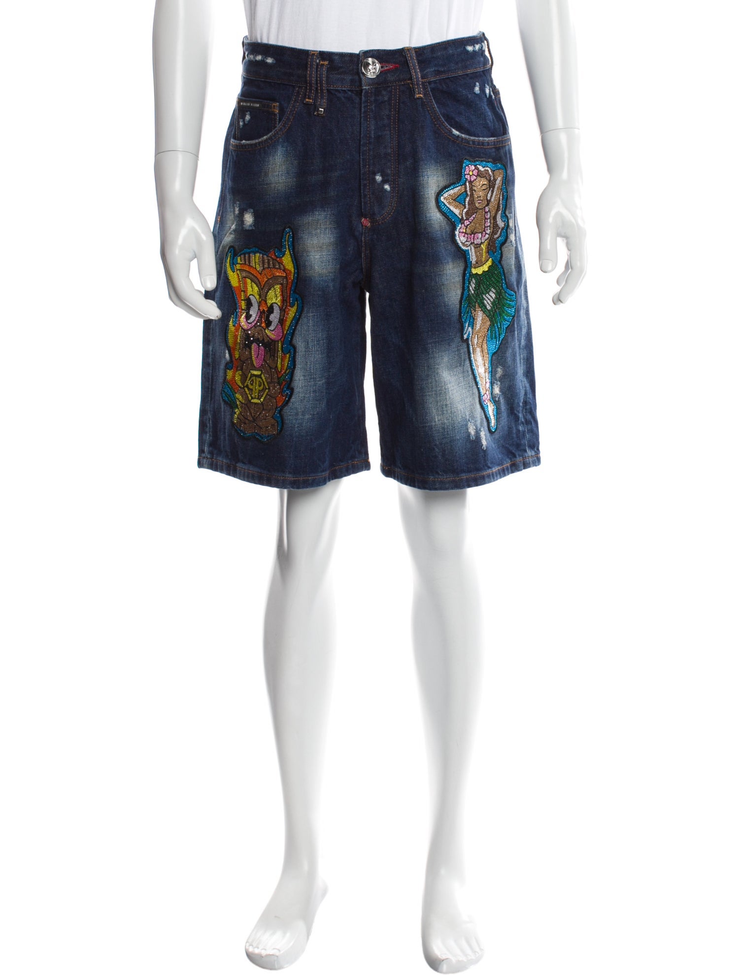 Philipp Plein Printed Denim Shorts w/ Tags