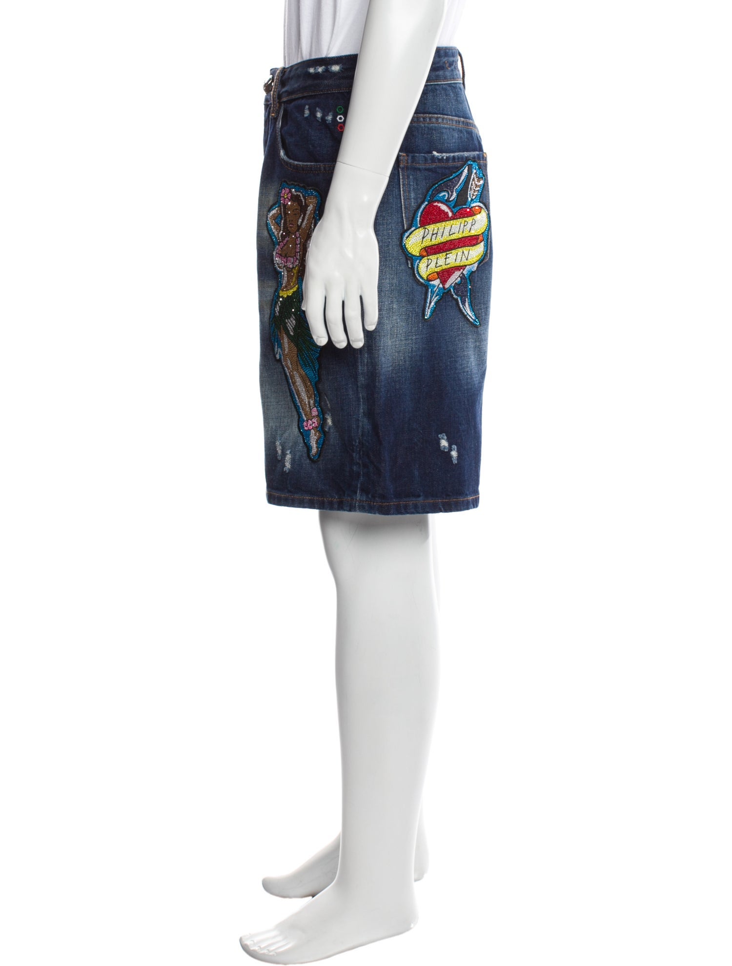 Philipp Plein Printed Denim Shorts w/ Tags