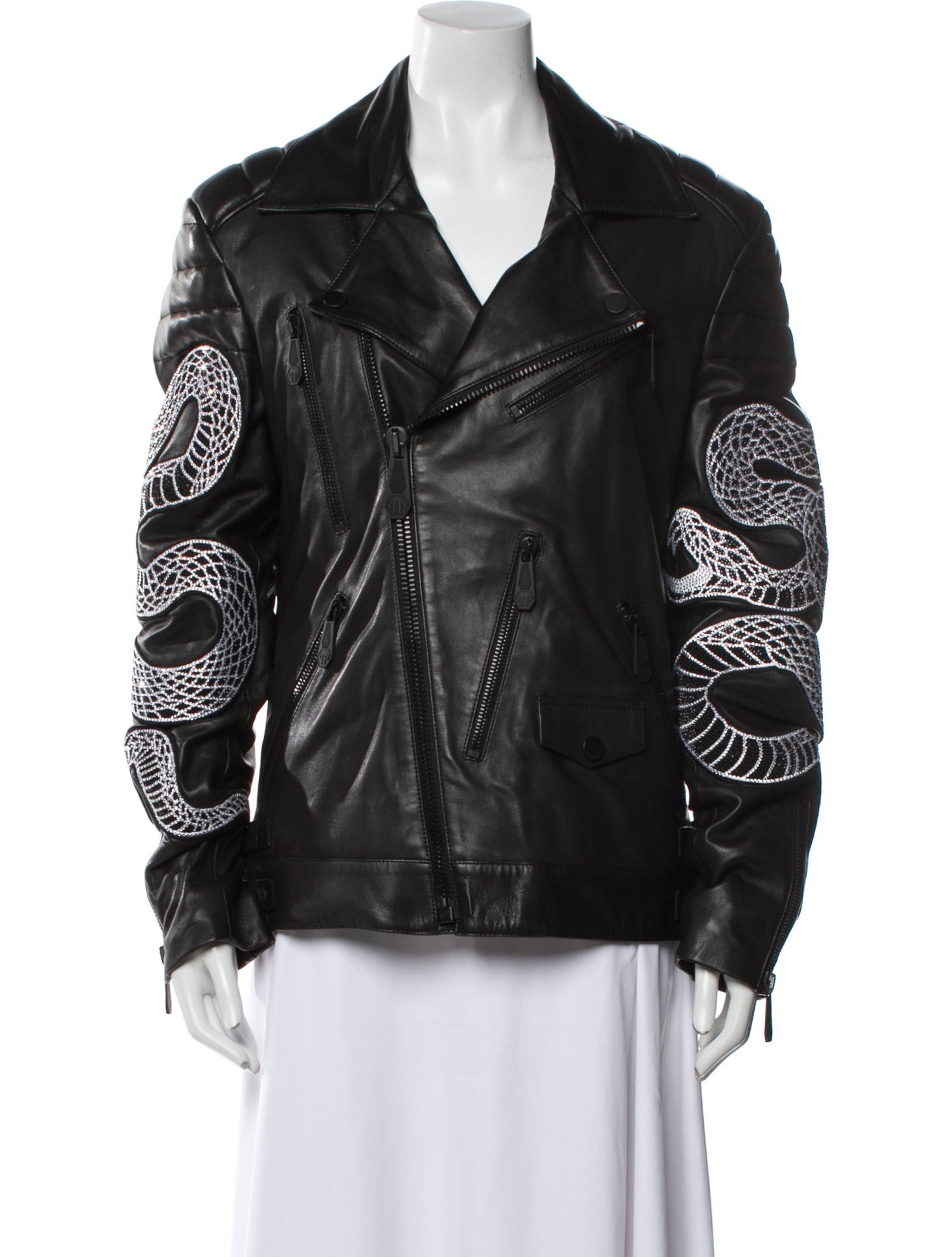 Philipp Plein Leather Printed Biker Jacket w/ Tags