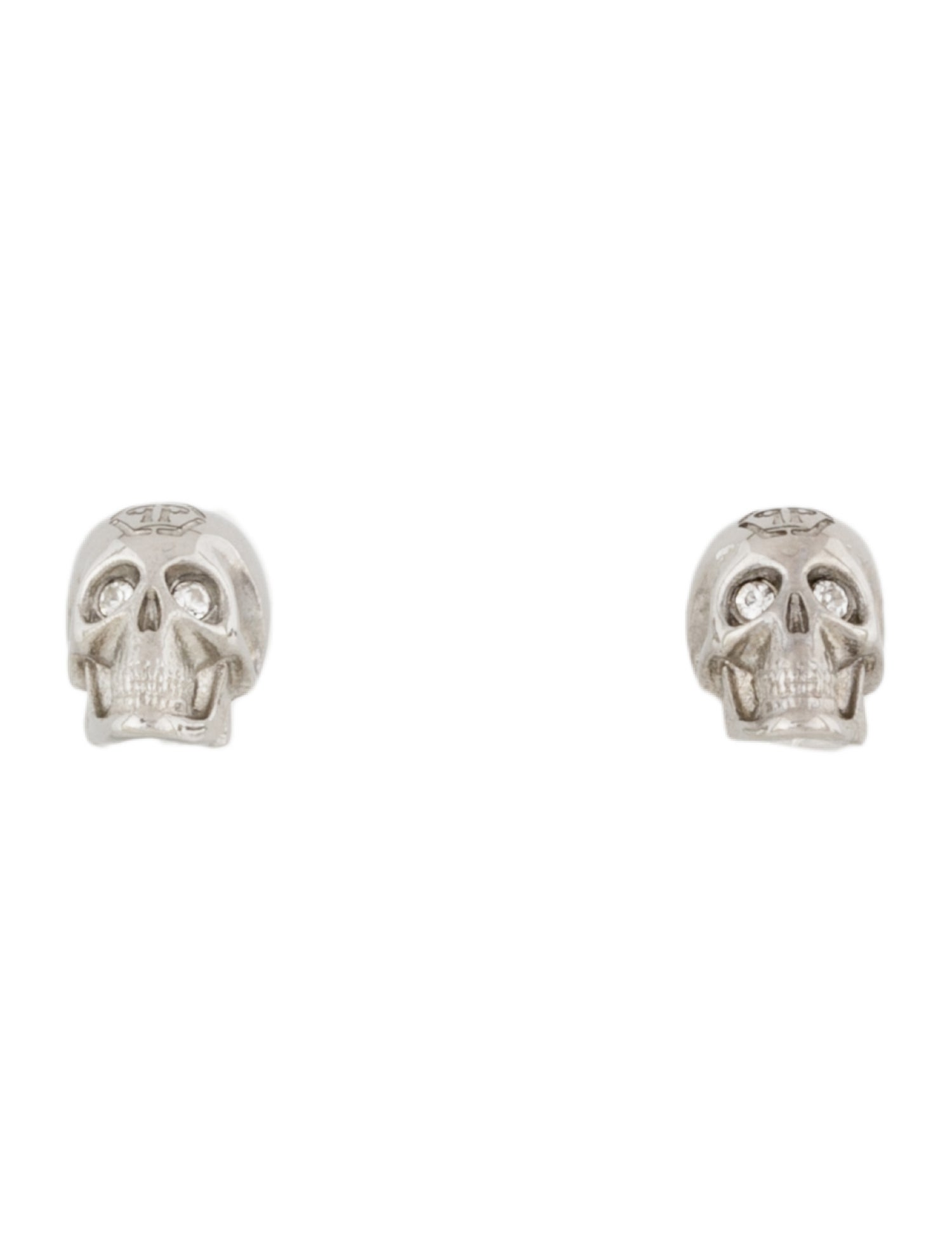 Philipp Plein Crystal Skull Logo Stud Earrings