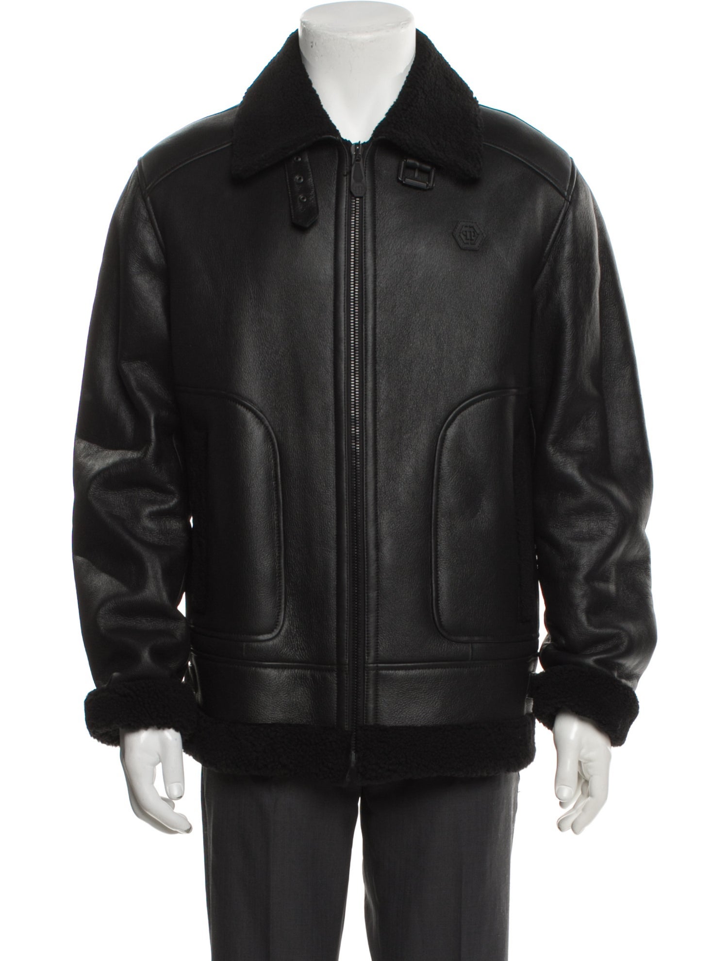 Philipp Plein Skull & Bones Shearling Moto Jacket w/ Tags
