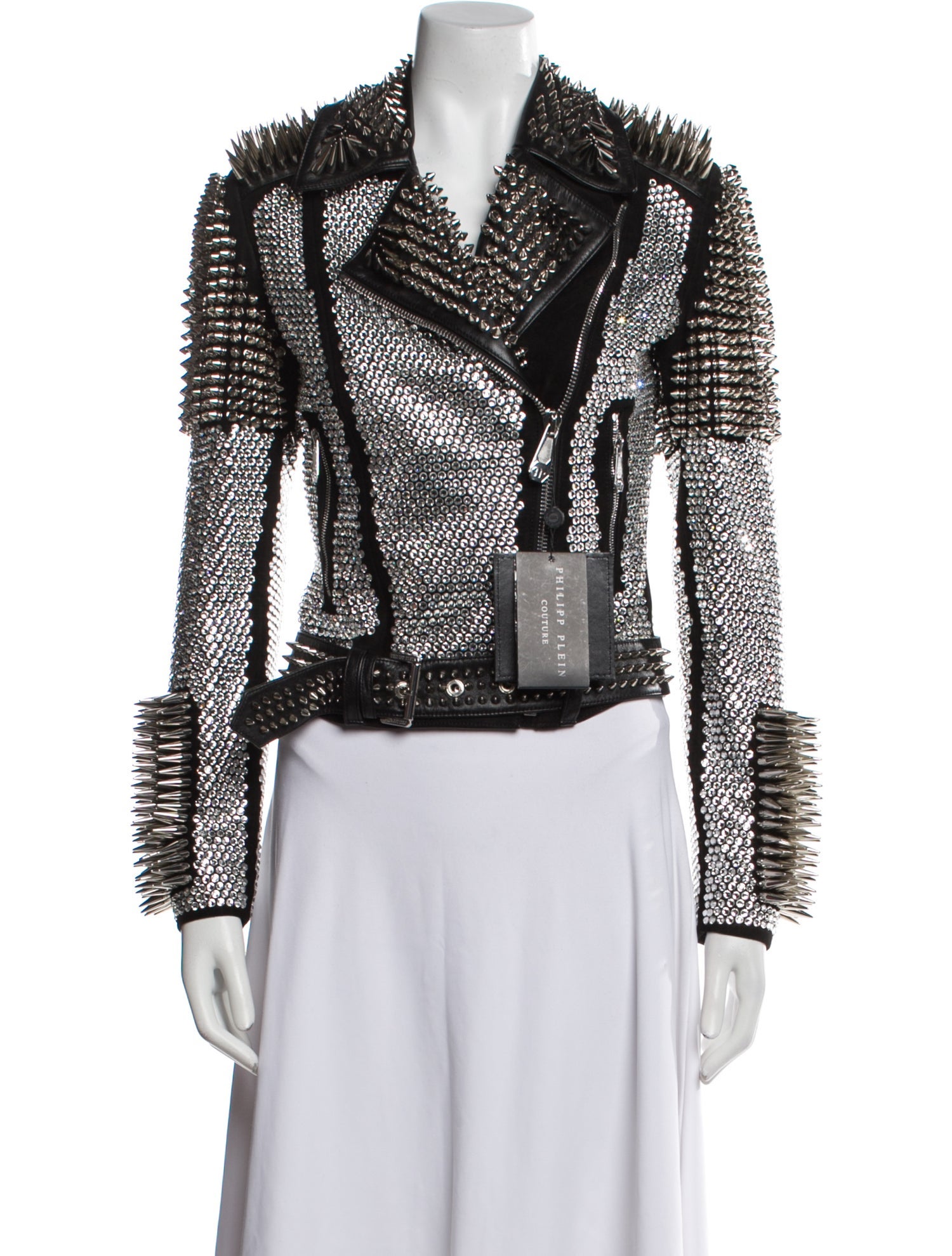 Philipp Plein Lamb Leather Printed Biker Jacket w/ Tags