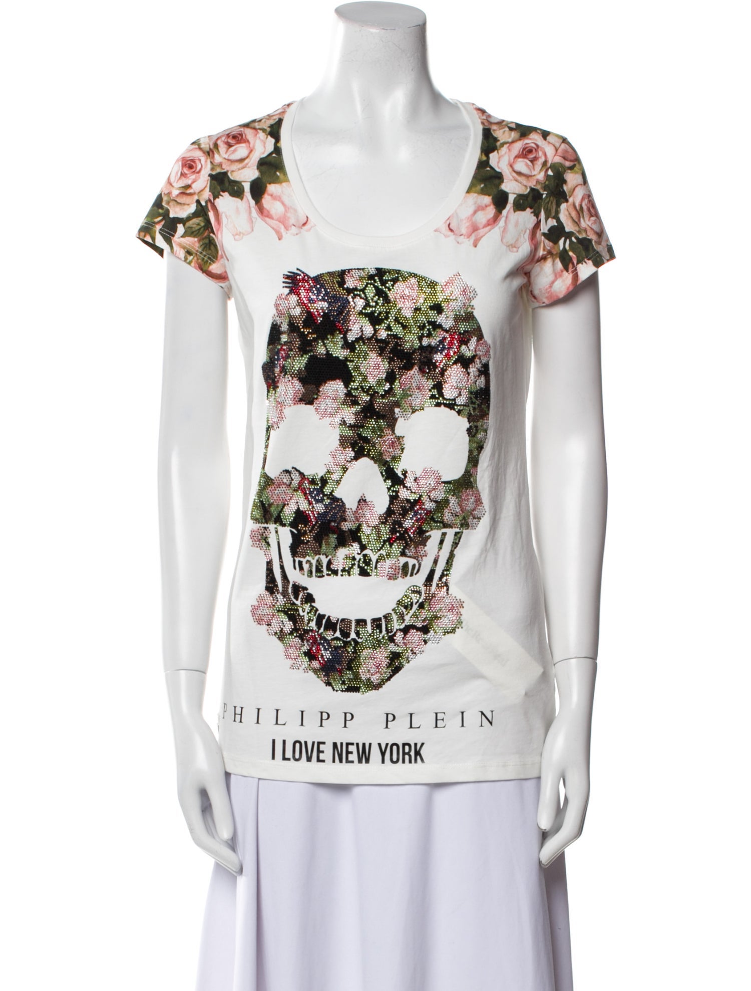 Philipp Plein Floral Print Scoop Neck T-Shirt w/ Tags