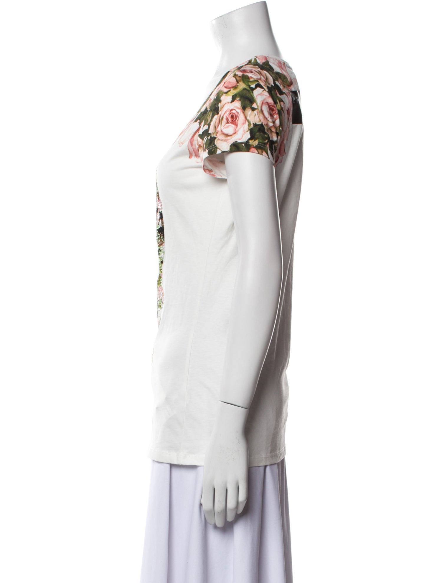 Philipp Plein Floral Print Scoop Neck T-Shirt w/ Tags