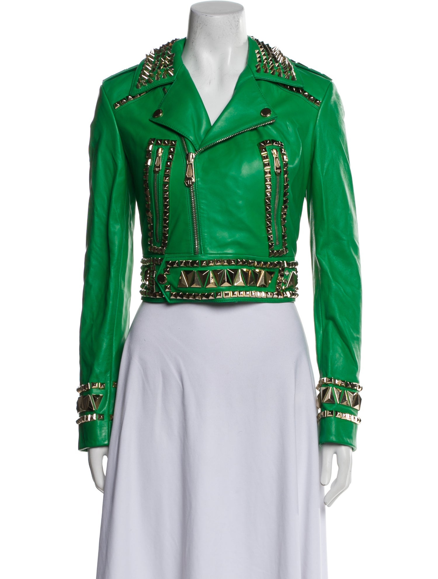 Philipp Plein Lamb Leather Printed Biker Jacket