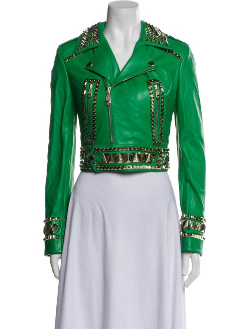 Philipp Plein Lamb Leather Printed Biker Jacket