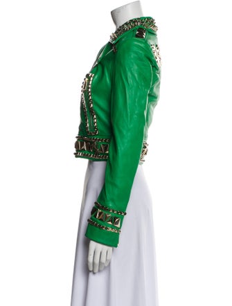 Philipp Plein Lamb Leather Printed Biker Jacket