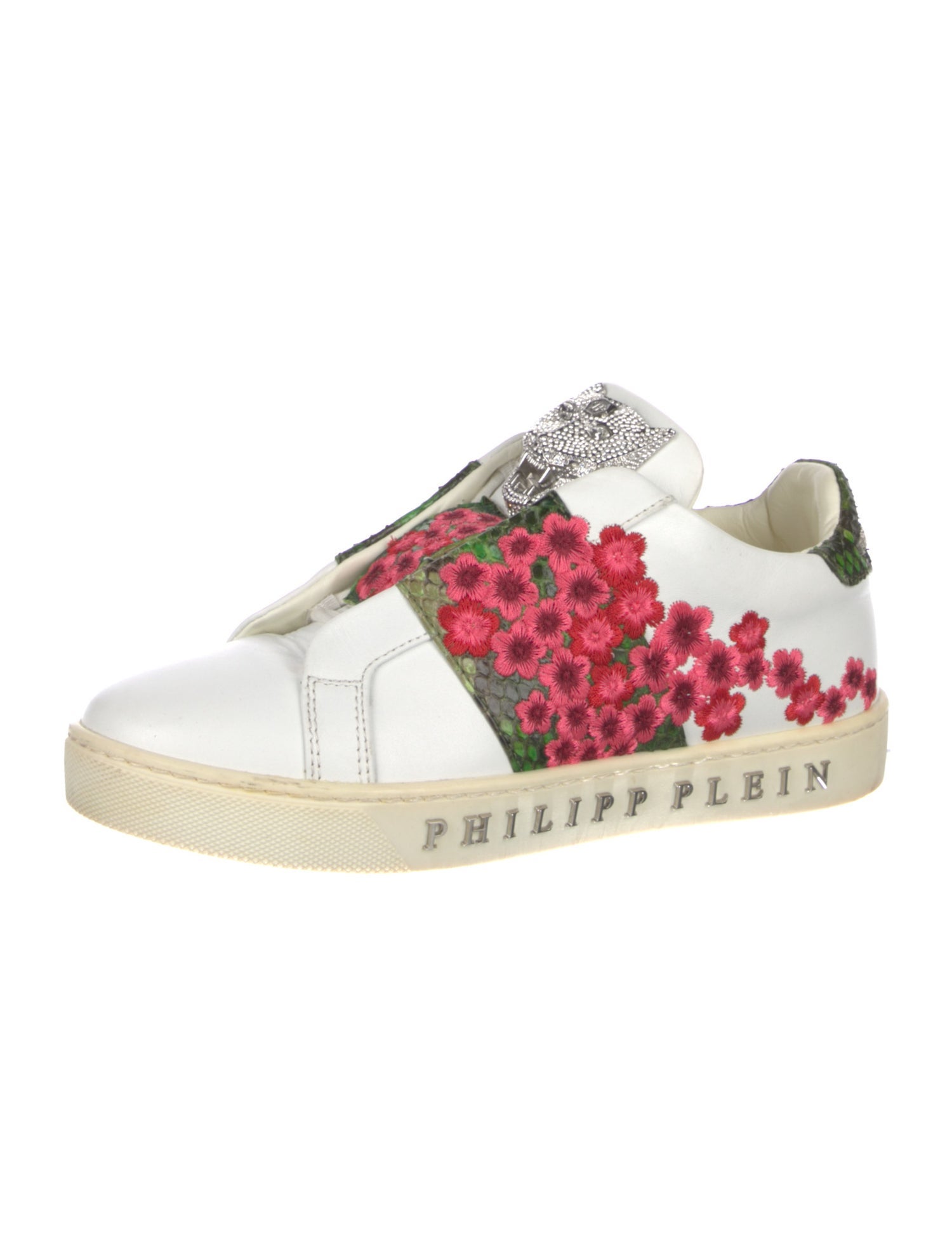 Philipp Plein Leather Floral Print Sneakers