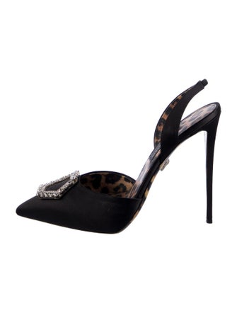Philipp Plein Satin Crystal Embellishments Slingback Pumps