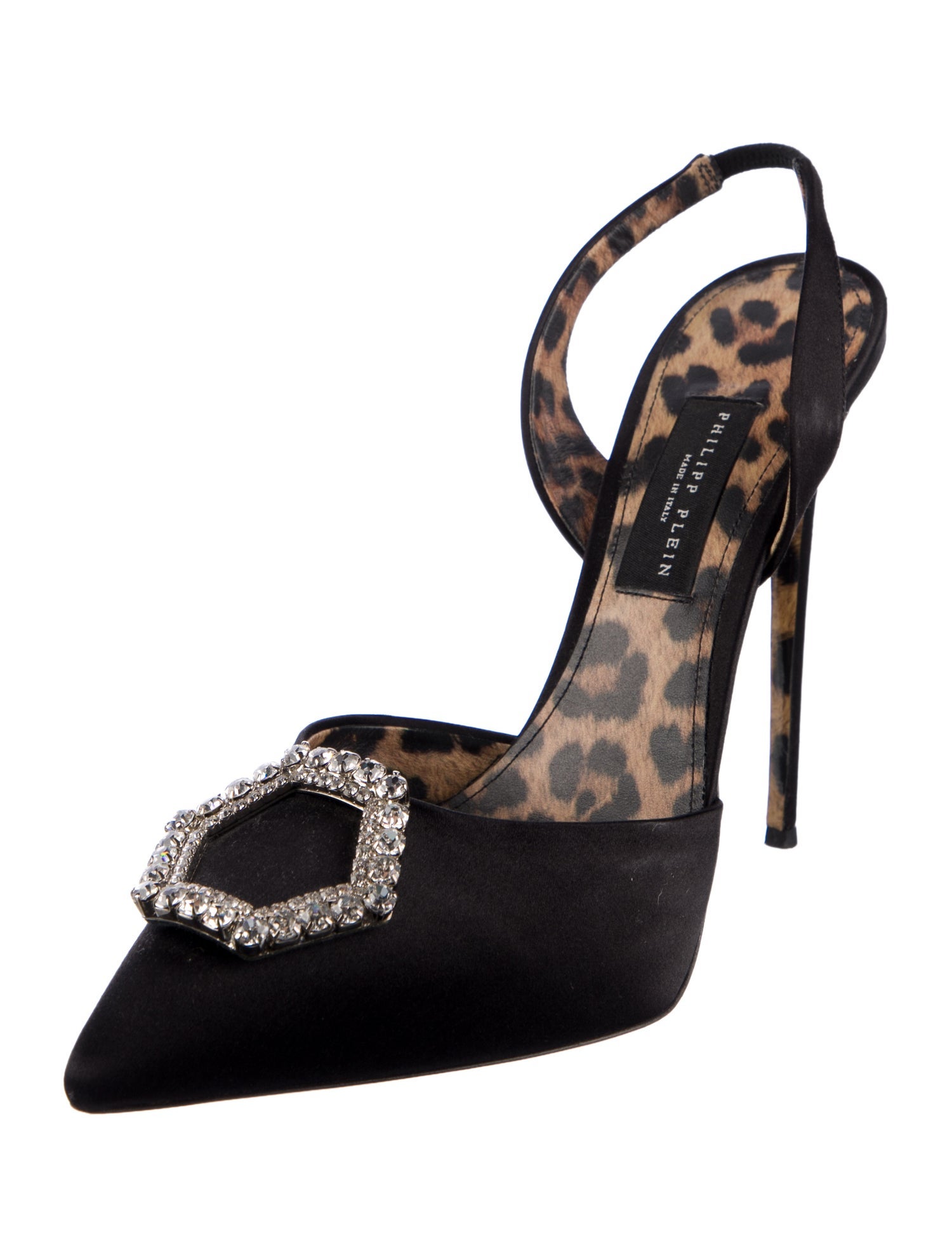 Philipp Plein Satin Crystal Embellishments Slingback Pumps