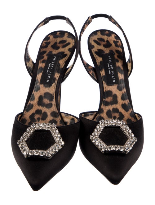 Philipp Plein Satin Crystal Embellishments Slingback Pumps