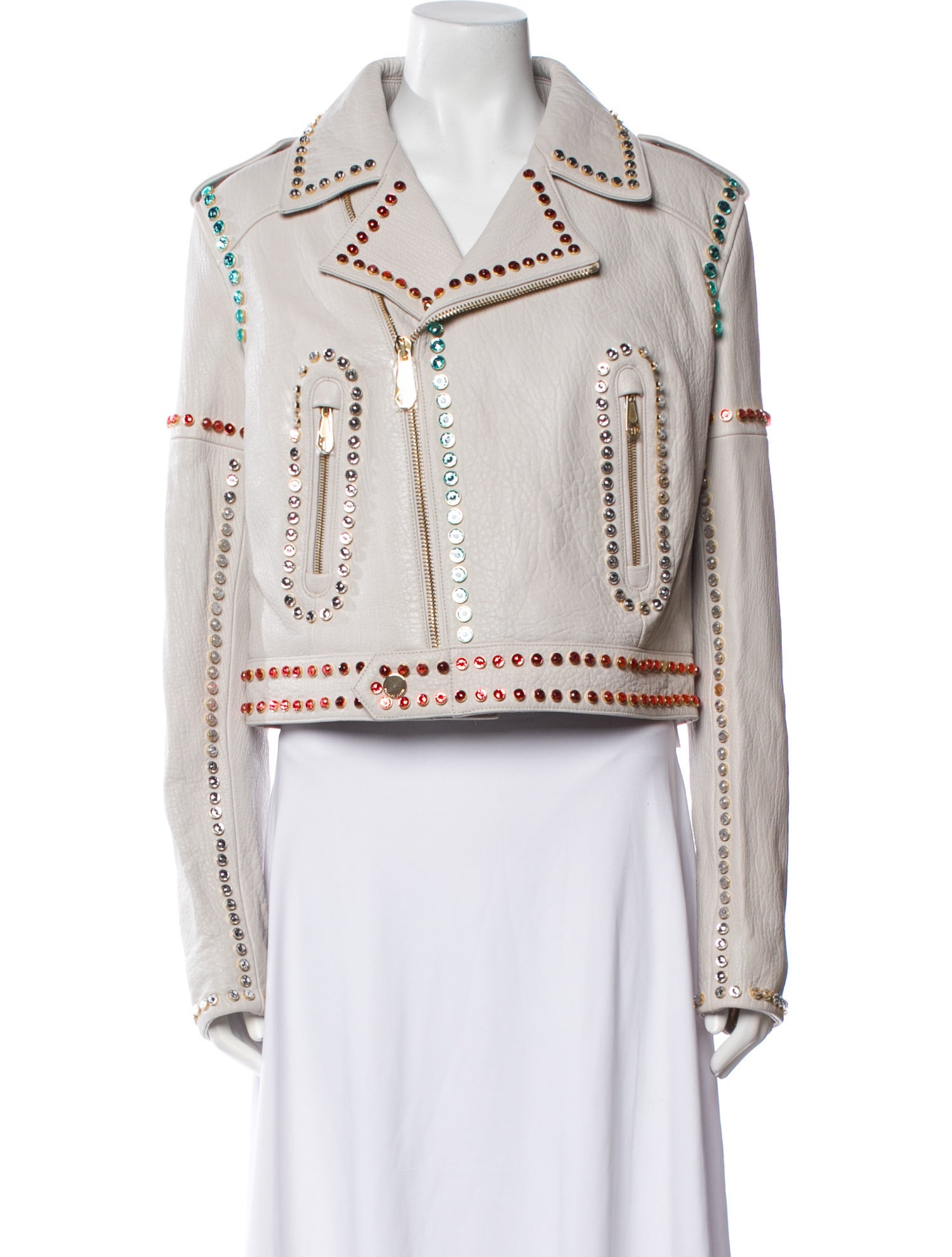 Philipp Plein Lamb Leather Patterned Biker Jacket w/ Tags