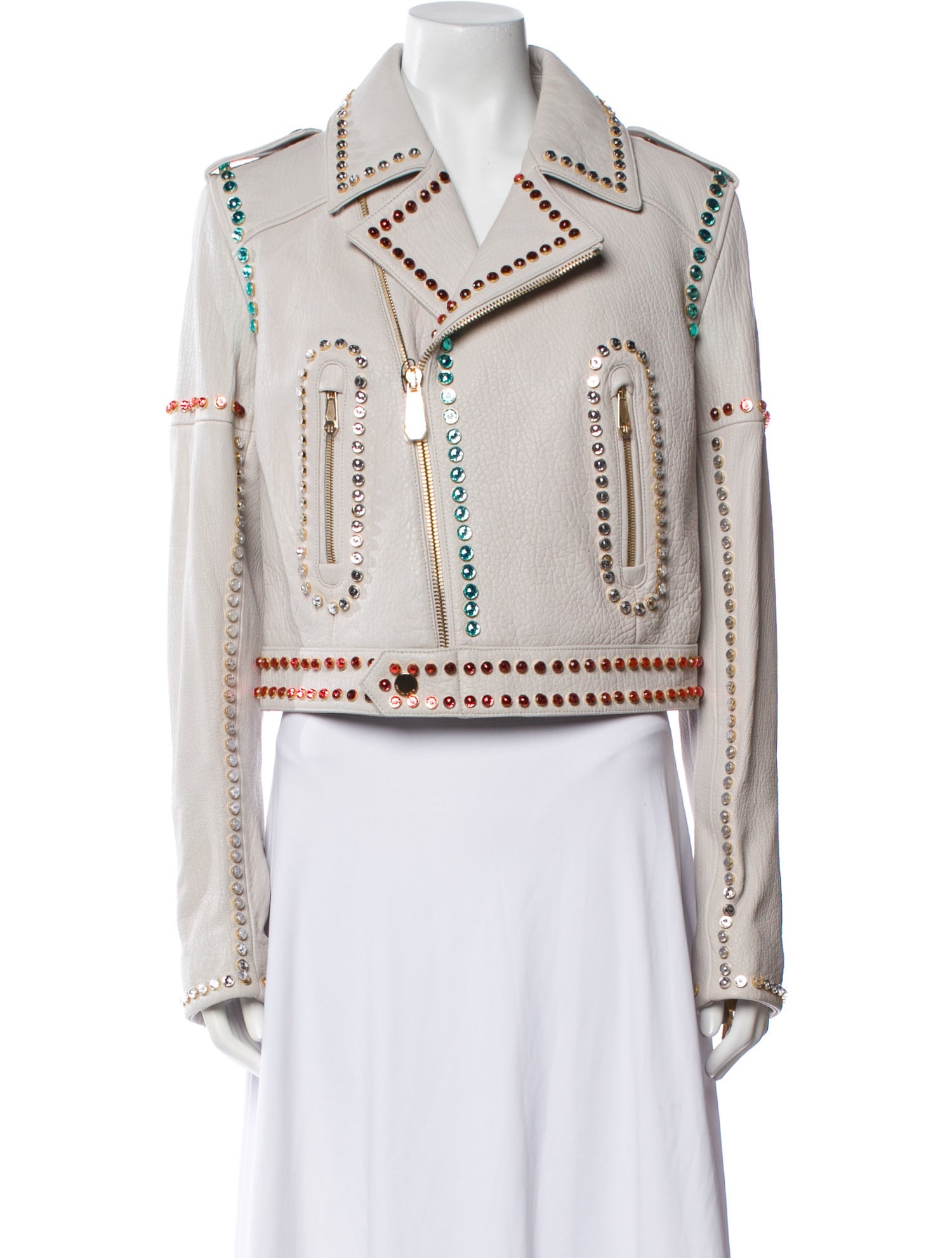 Philipp Plein Lamb Leather Patterned Biker Jacket w/ Tags