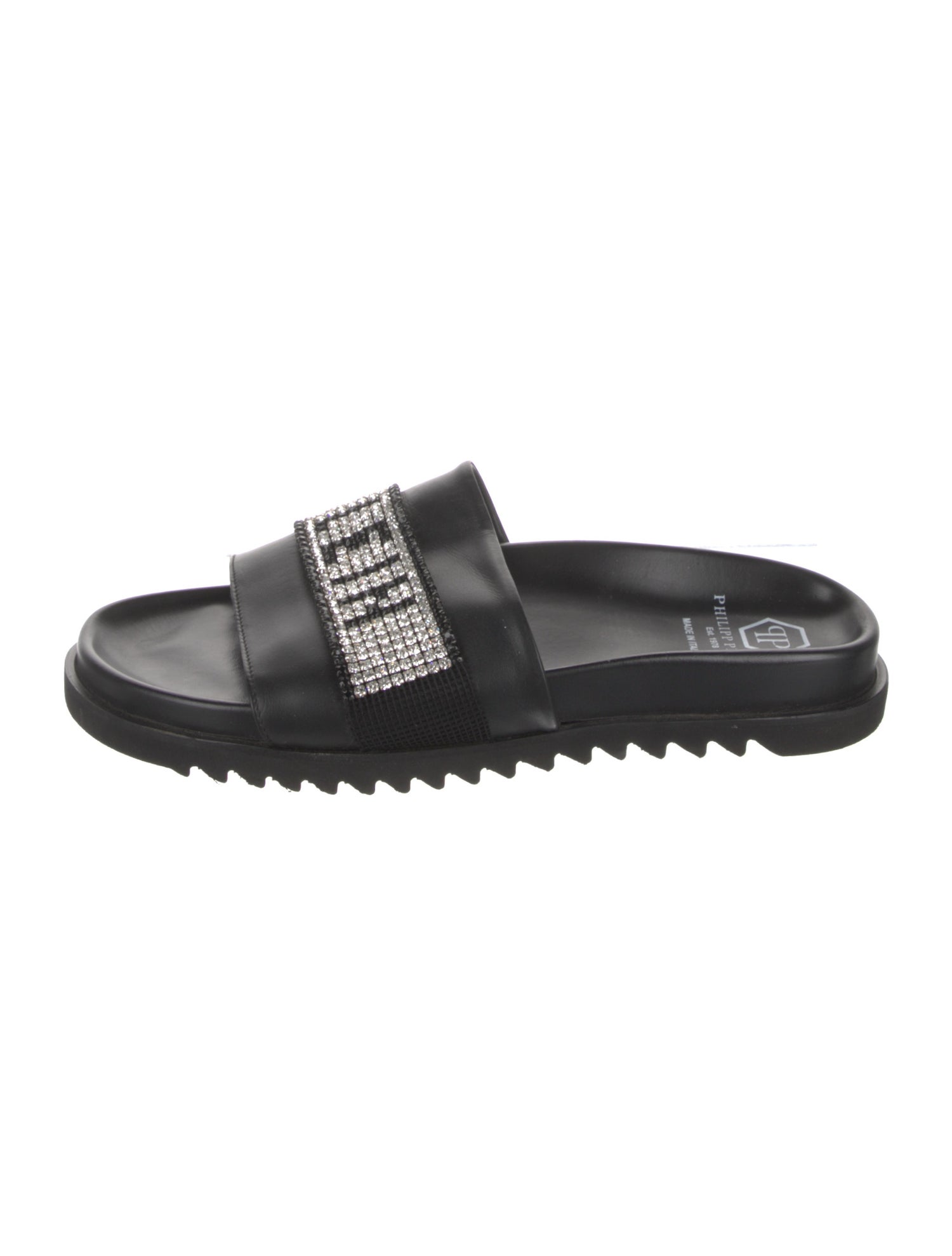 Philipp Plein Leather Crystal Embellishments Slides