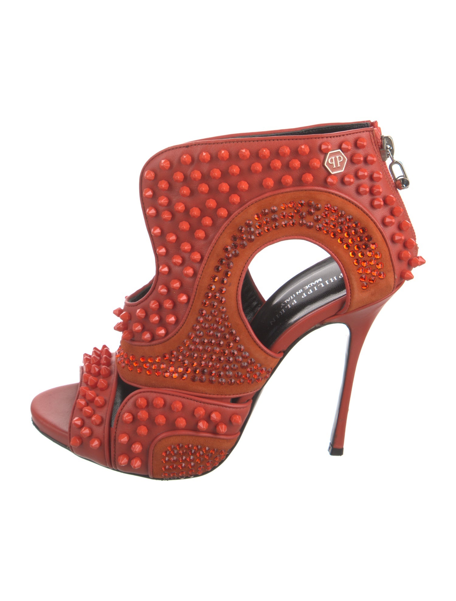 Philipp Plein Leather Crystal Embellishments Slingback Sandals