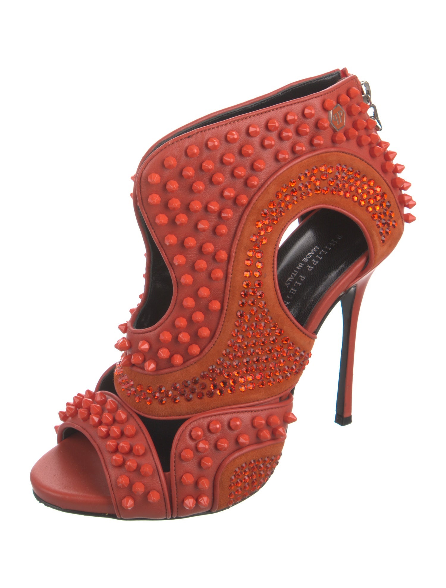 Philipp Plein Leather Crystal Embellishments Slingback Sandals