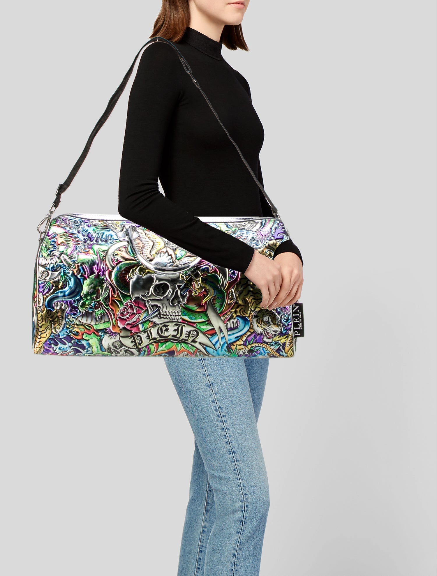 Philipp Plein Patent Leather Weekender Bag