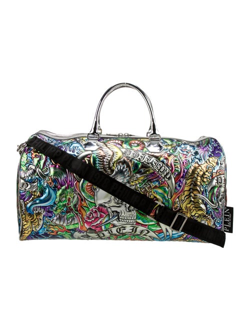 Philipp Plein Embossed Leather Weekender Bag
