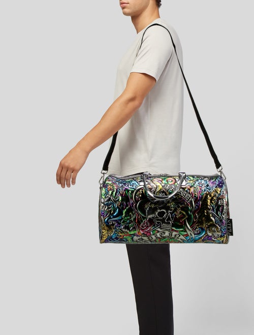 Philipp Plein Embossed Leather Weekender Bag