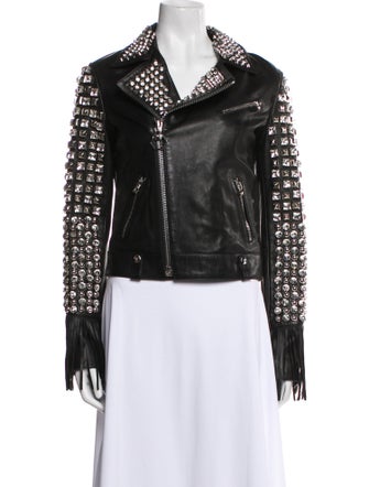 Philipp Plein Lamb Leather Biker Jacket