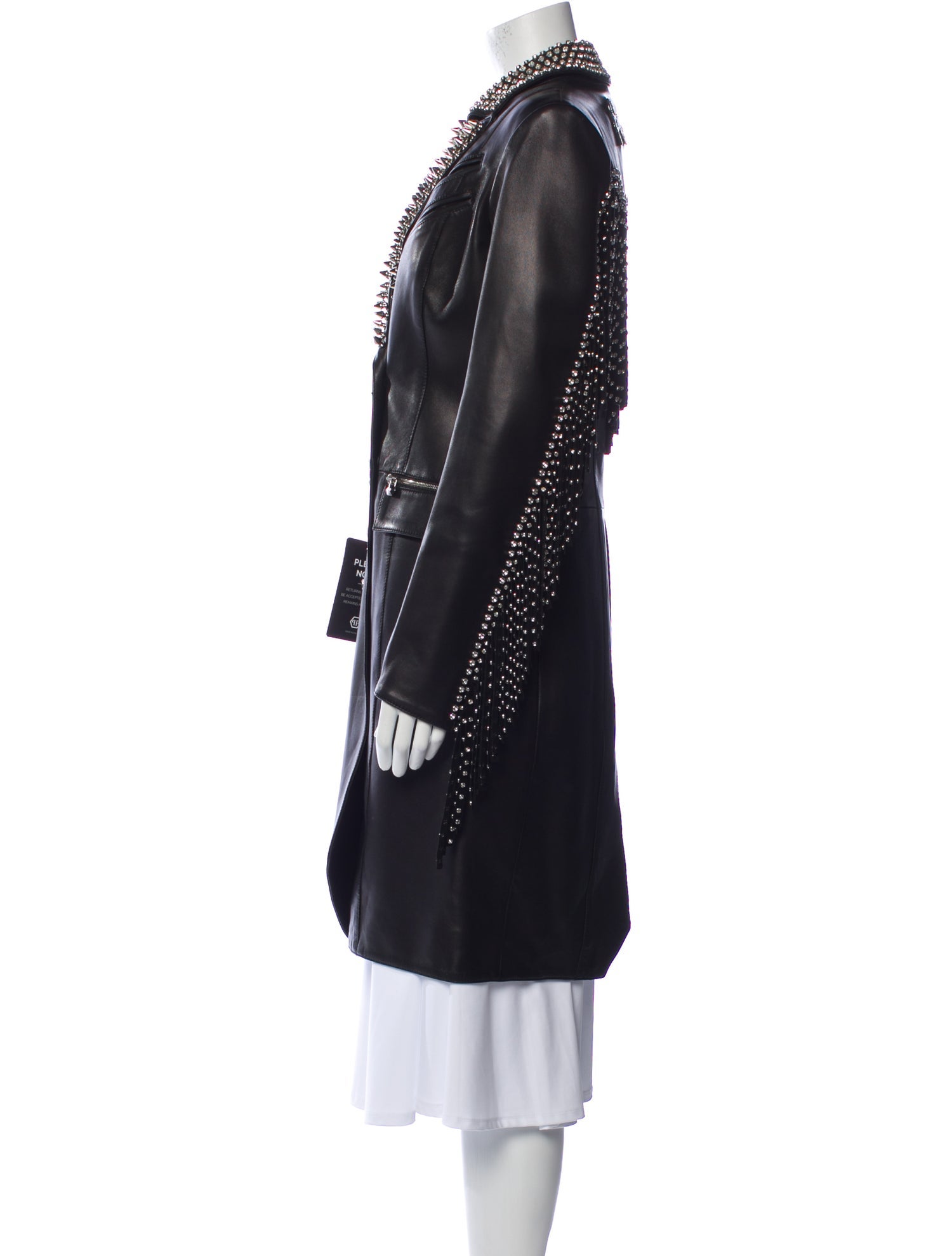 Philipp Plein Lamb Leather Floral Print Trench Coat