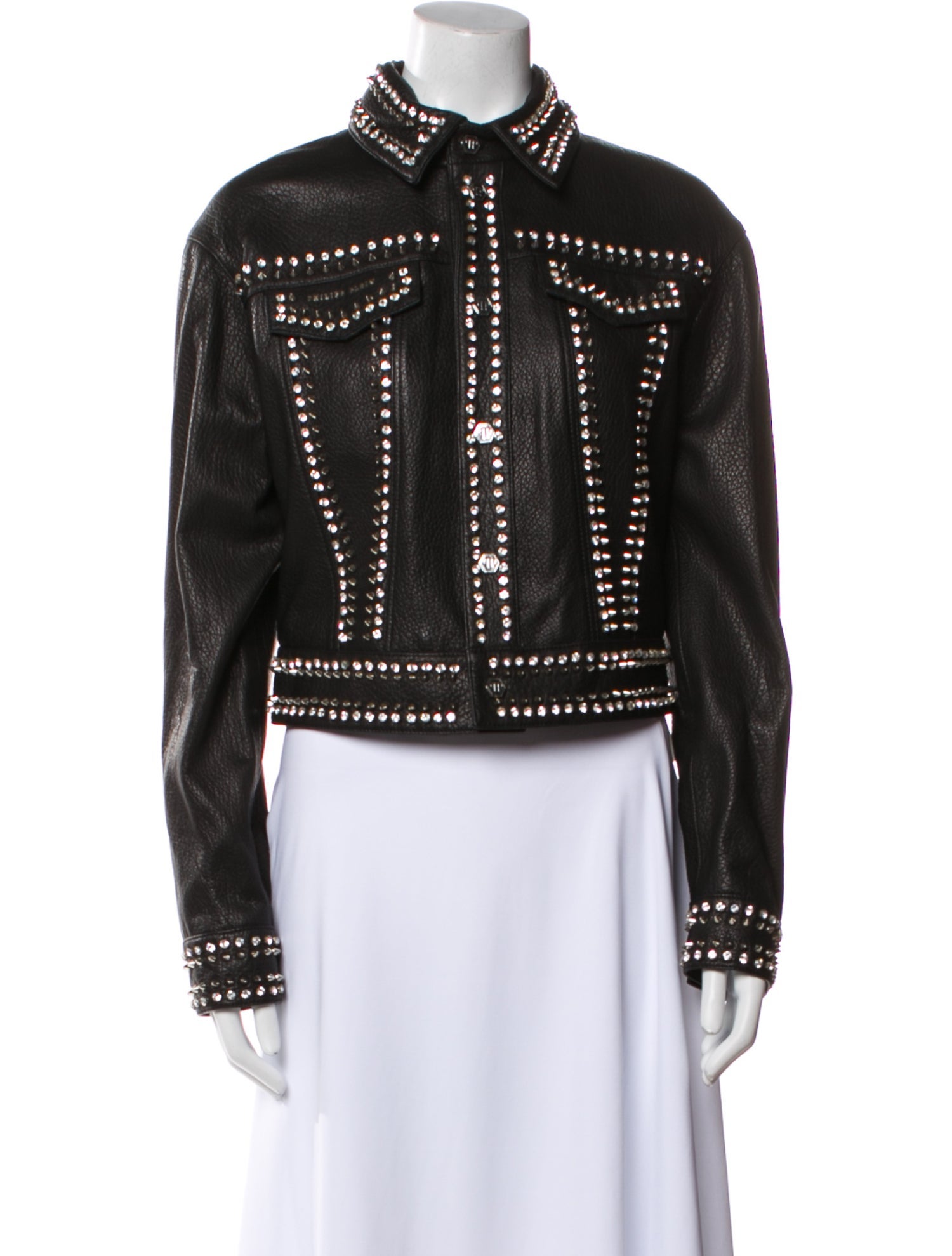 Philipp Plein Leather Printed Biker Jacket